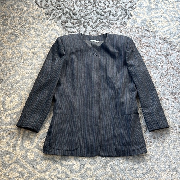 Vintage Gilmor Pinstripe Skirt Suit Set Gray 16 - Picture 8 of 15